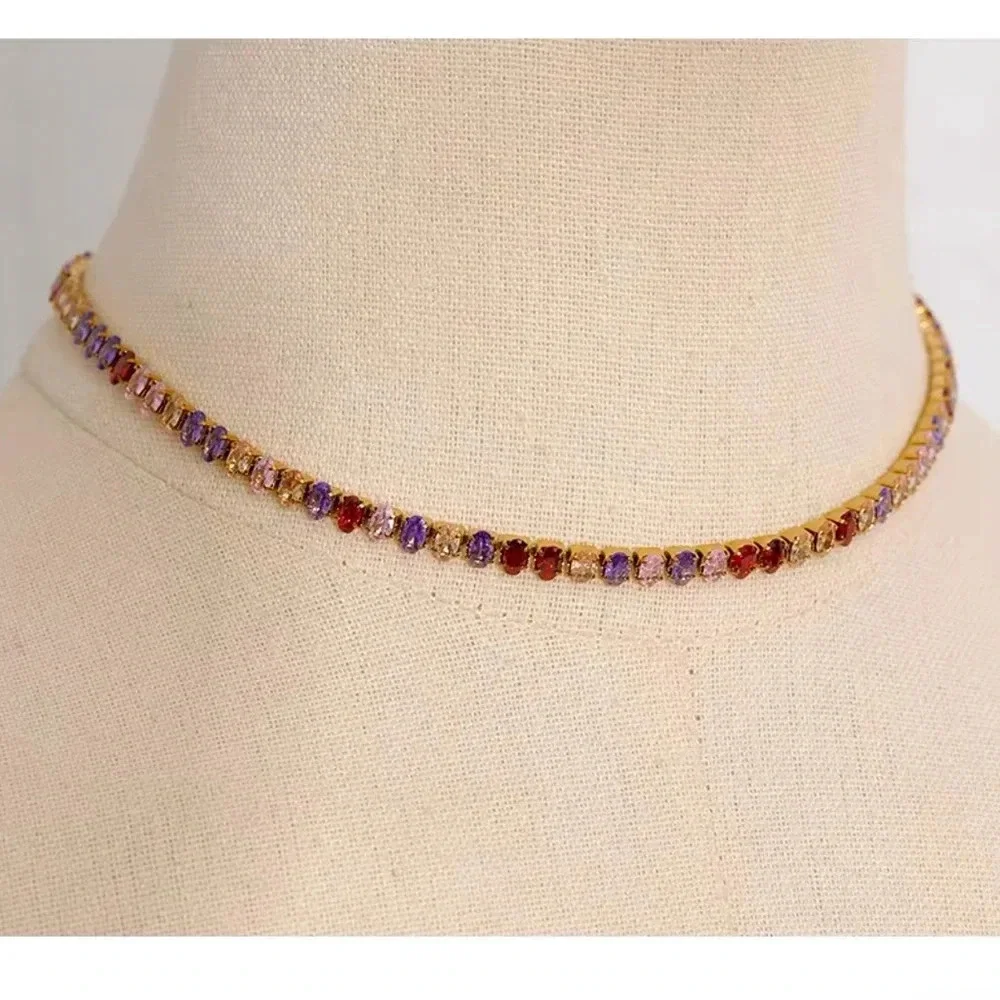 Colorful Zirconia 18K Gold Stainless Steel Waterproof Tennis Bracelet